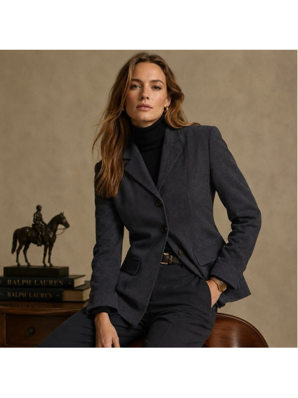 VTG Lauren Ralph Lauren Academia 100% Worsted Wool Charcoal Blazer USA Made 2P